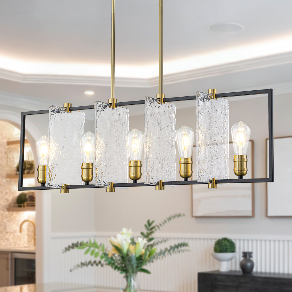 5-Light Linear Kitchen Island Pendant Light Textured Glass Panels - product image 1 | Zenvolit