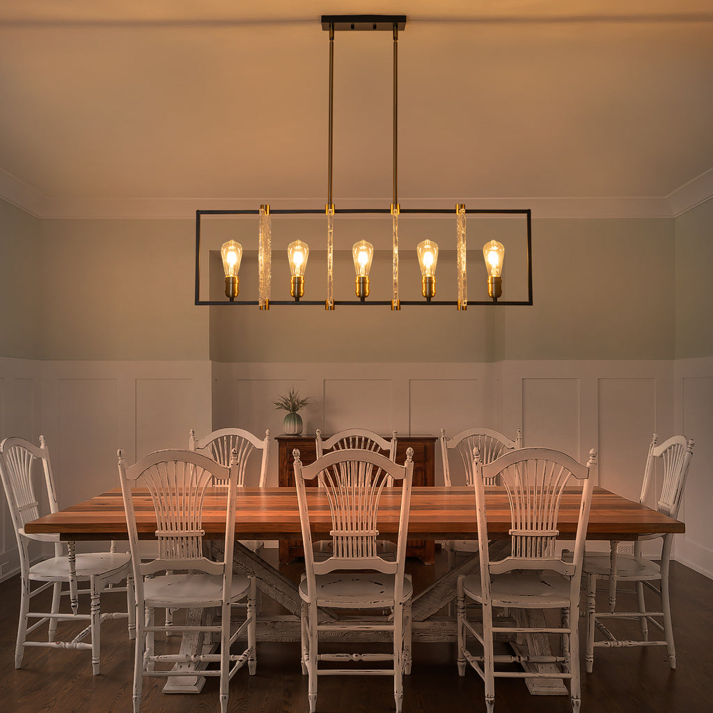 5-Light Linear Kitchen Island Pendant Light Textured Glass Panels - product image 3 | Zenvolit