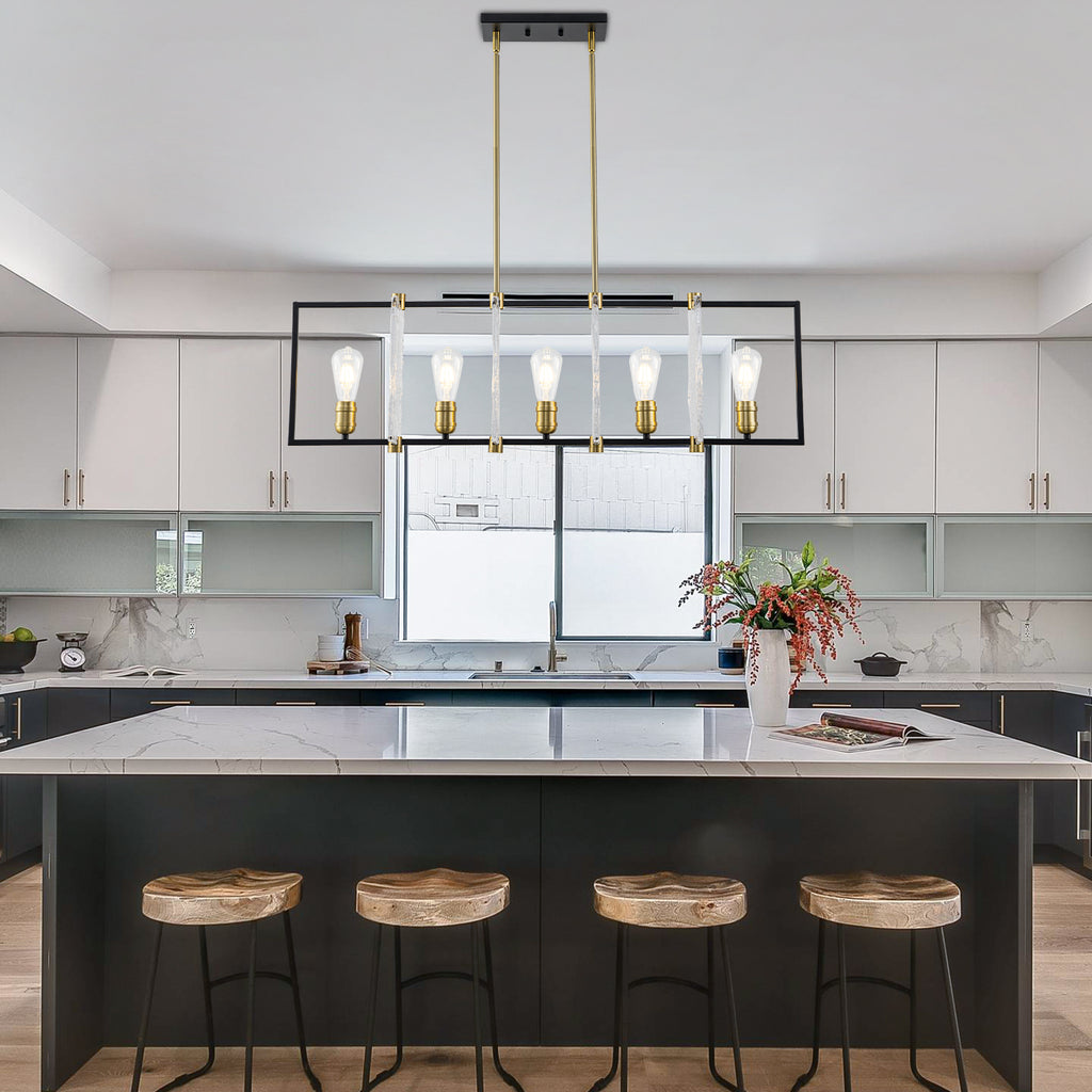 5-Light Linear Kitchen Island Pendant Light Textured Glass Panels - product image 5 | Zenvolit