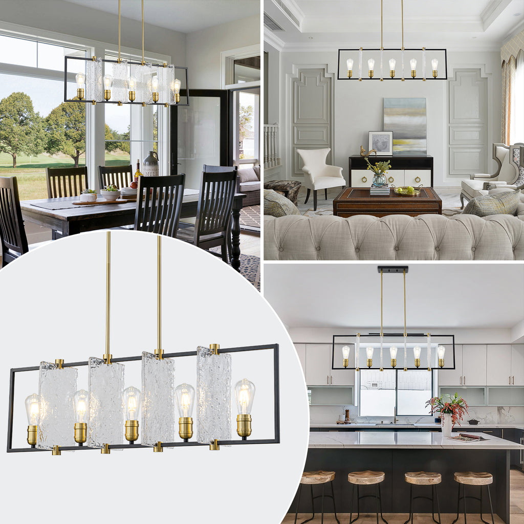 5-Light Linear Kitchen Island Pendant Light Textured Glass Panels - product image 6 | Zenvolit