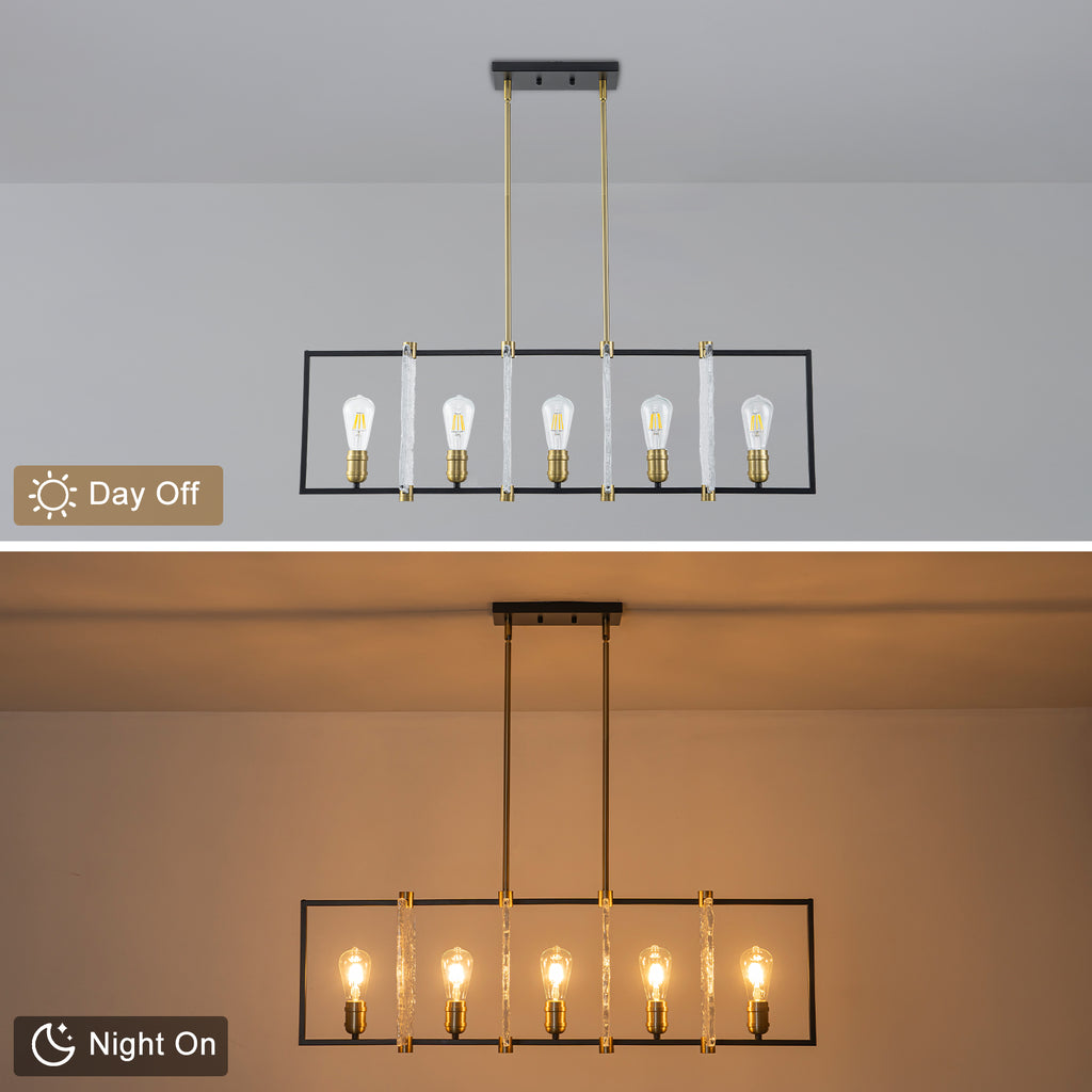 5-Light Linear Kitchen Island Pendant Light Textured Glass Panels - product image 8 | Zenvolit