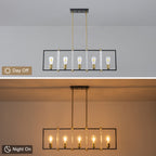 5-Light Linear Kitchen Island Pendant Light Textured Glass Panels - product image 8 | Zenvolit