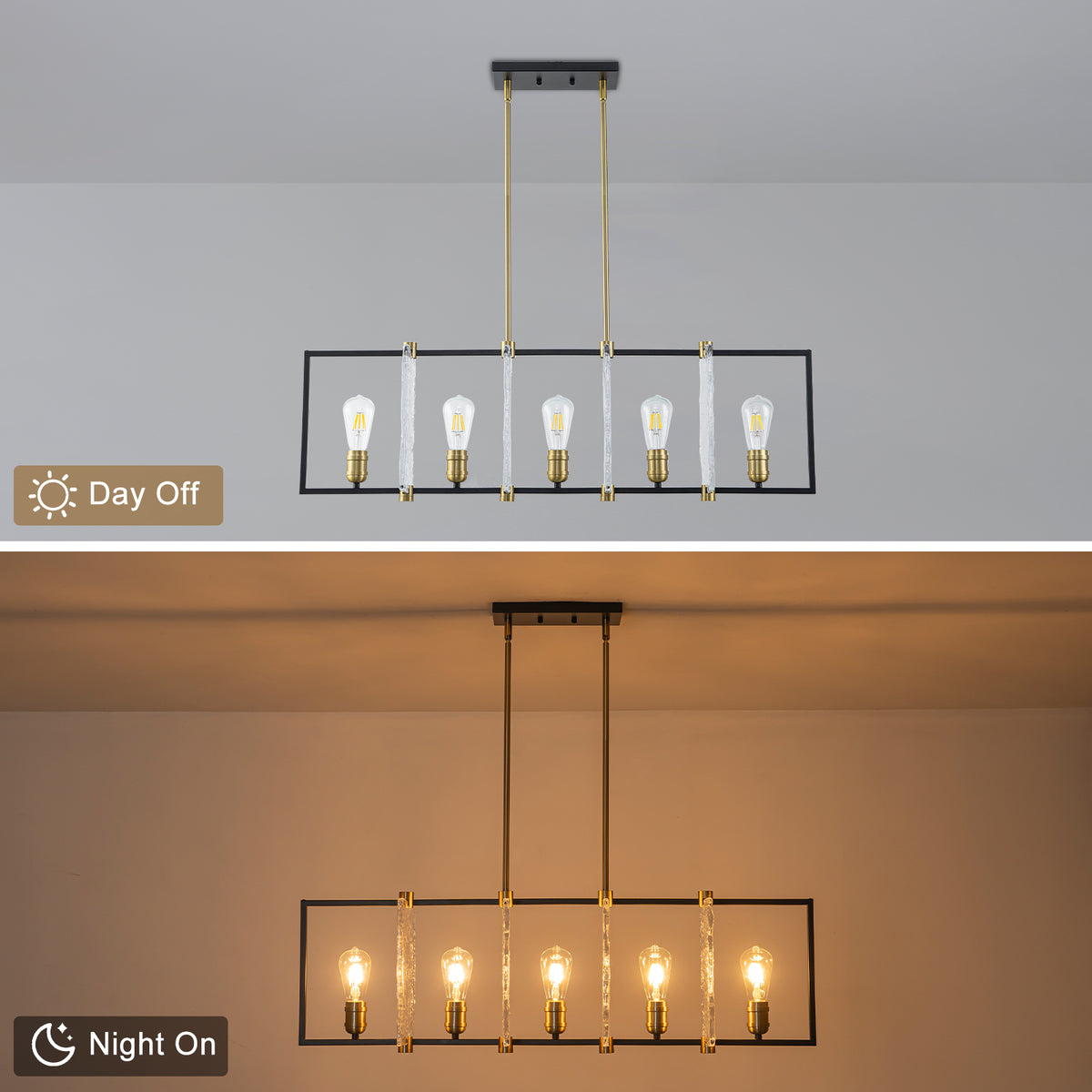 5-Light Linear Kitchen Island Pendant Light Textured Glass Panels - product image 8 | Zenvolit