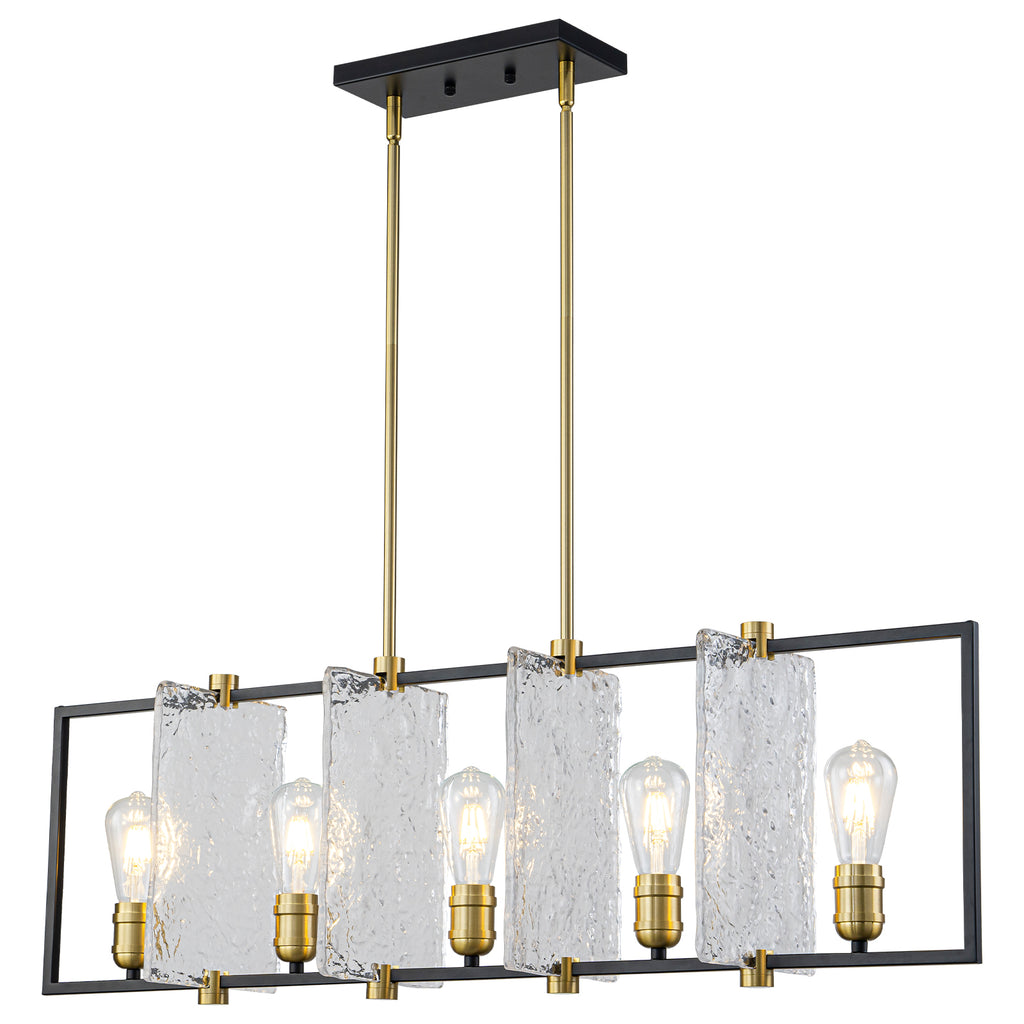 5-Light Linear Kitchen Island Pendant Light Textured Glass Panels - product image 14 | Zenvolit
