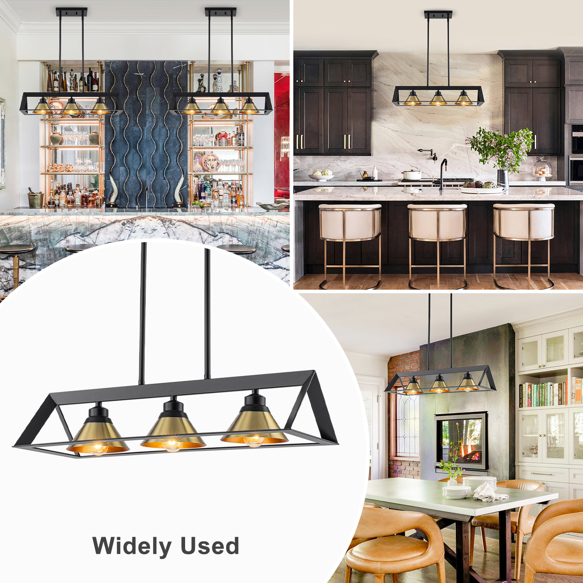 3-Light Industrial Linear Kitchen Island Pendant Light Cone Shades - product image 5 | Zenvolit