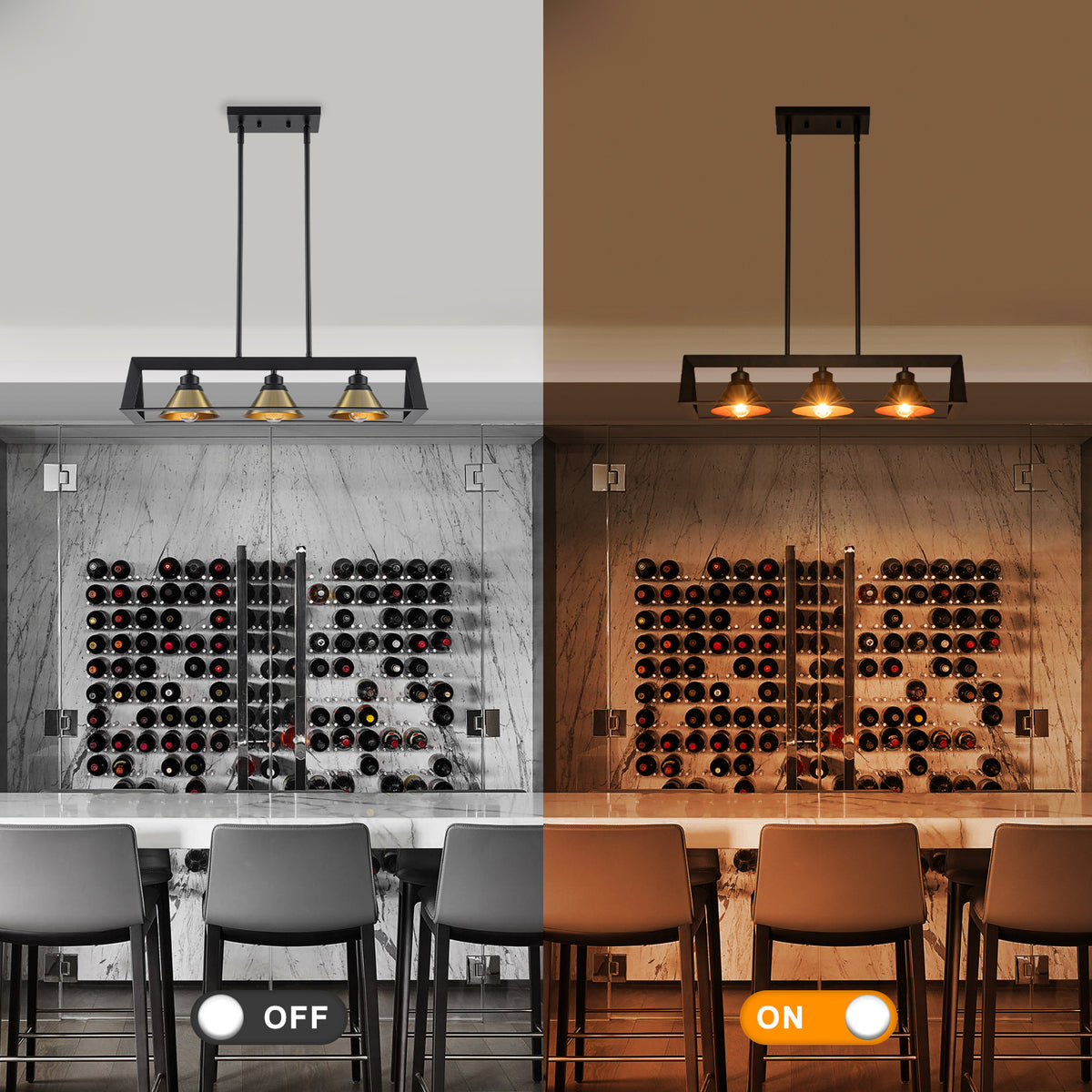 3-Light Industrial Linear Kitchen Island Pendant Light Cone Shades - product image 7 | Zenvolit
