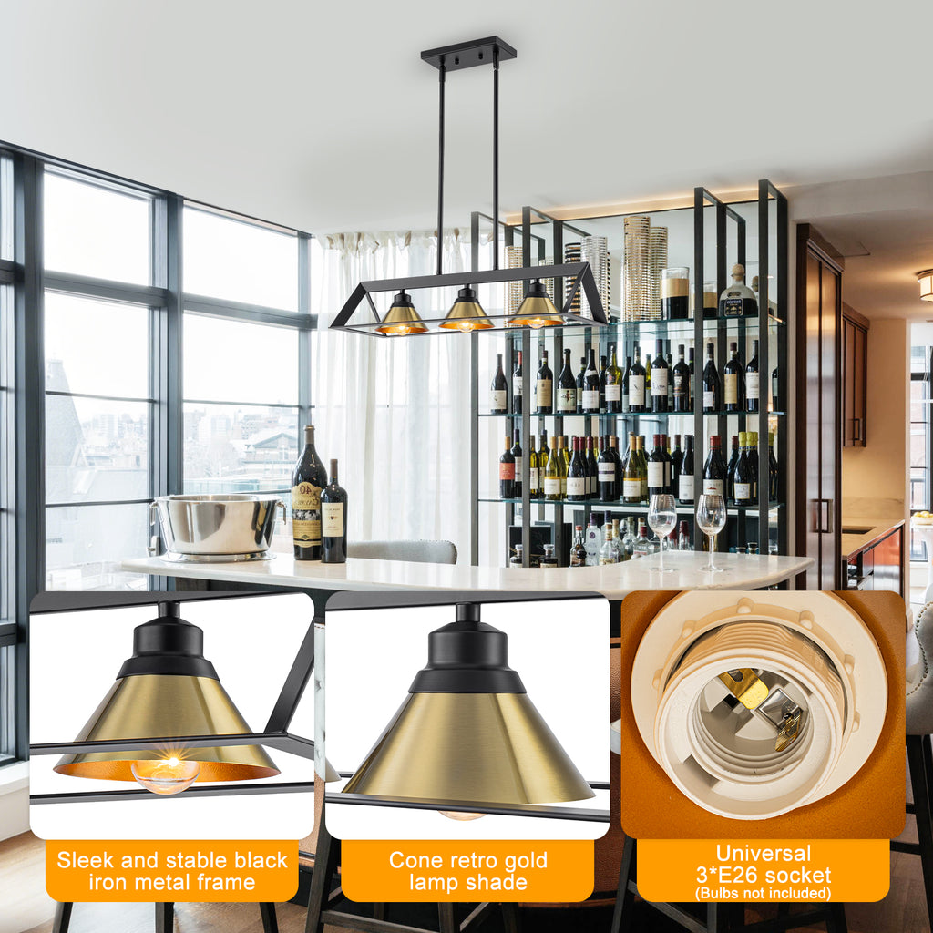 3-Light Industrial Linear Kitchen Island Pendant Light Cone Shades - product image 8 | Zenvolit