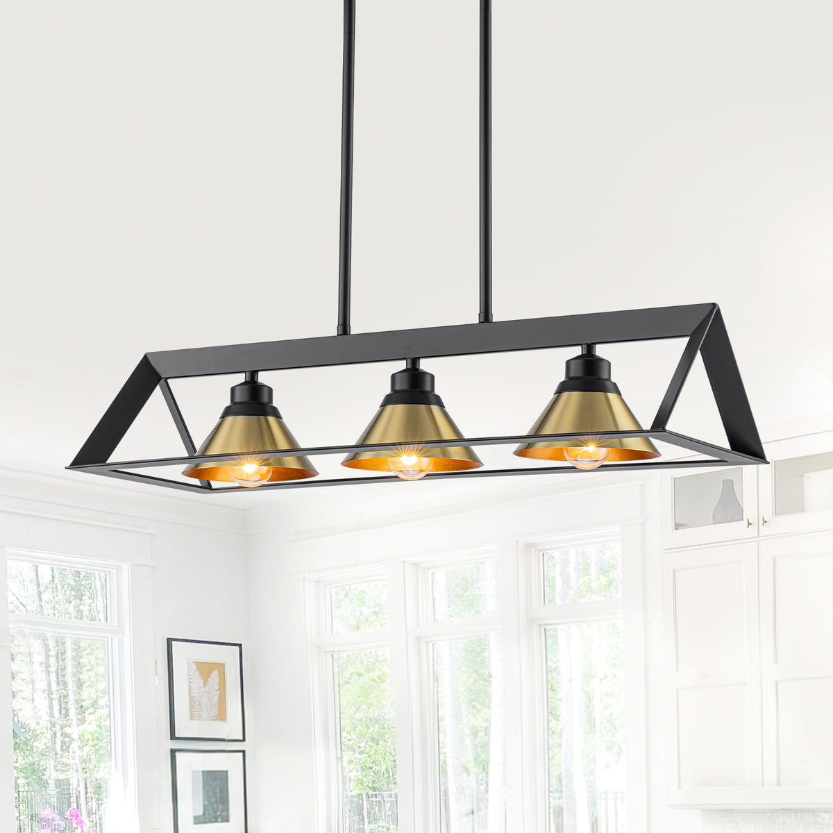 3-Light Industrial Linear Kitchen Island Pendant Light Cone Shades - product image 10 | Zenvolit