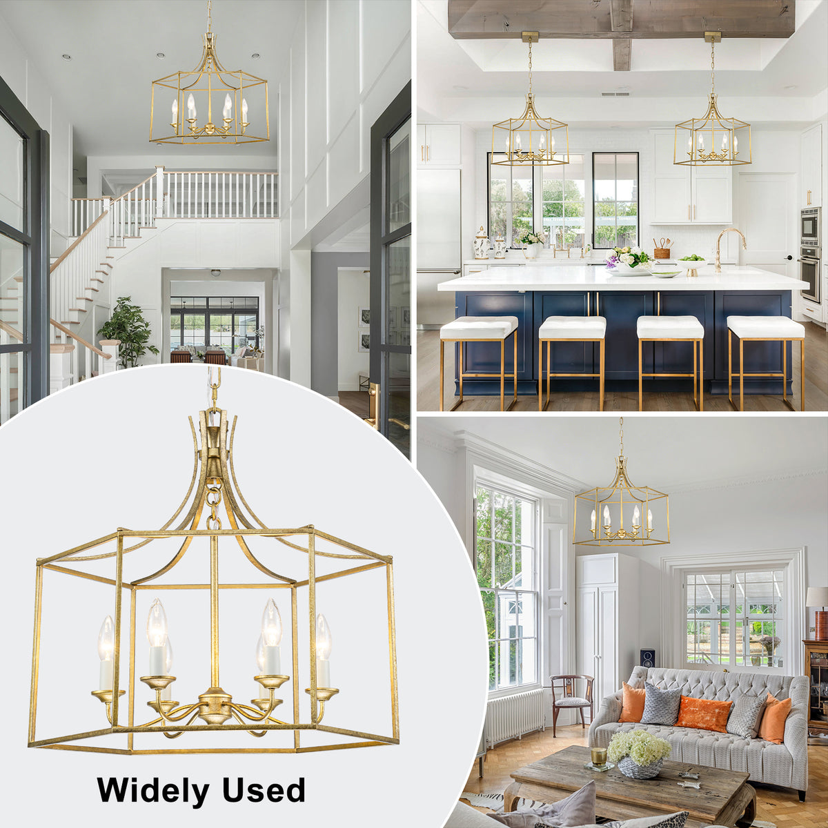 6-Light Gold Geometric Cage Chandelier Candle-Style Traditional - product image 6 | Zenvolit