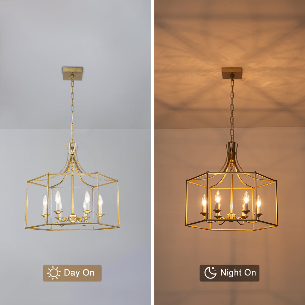 6-Light Gold Geometric Cage Chandelier Candle-Style Traditional - product image 8 | Zenvolit