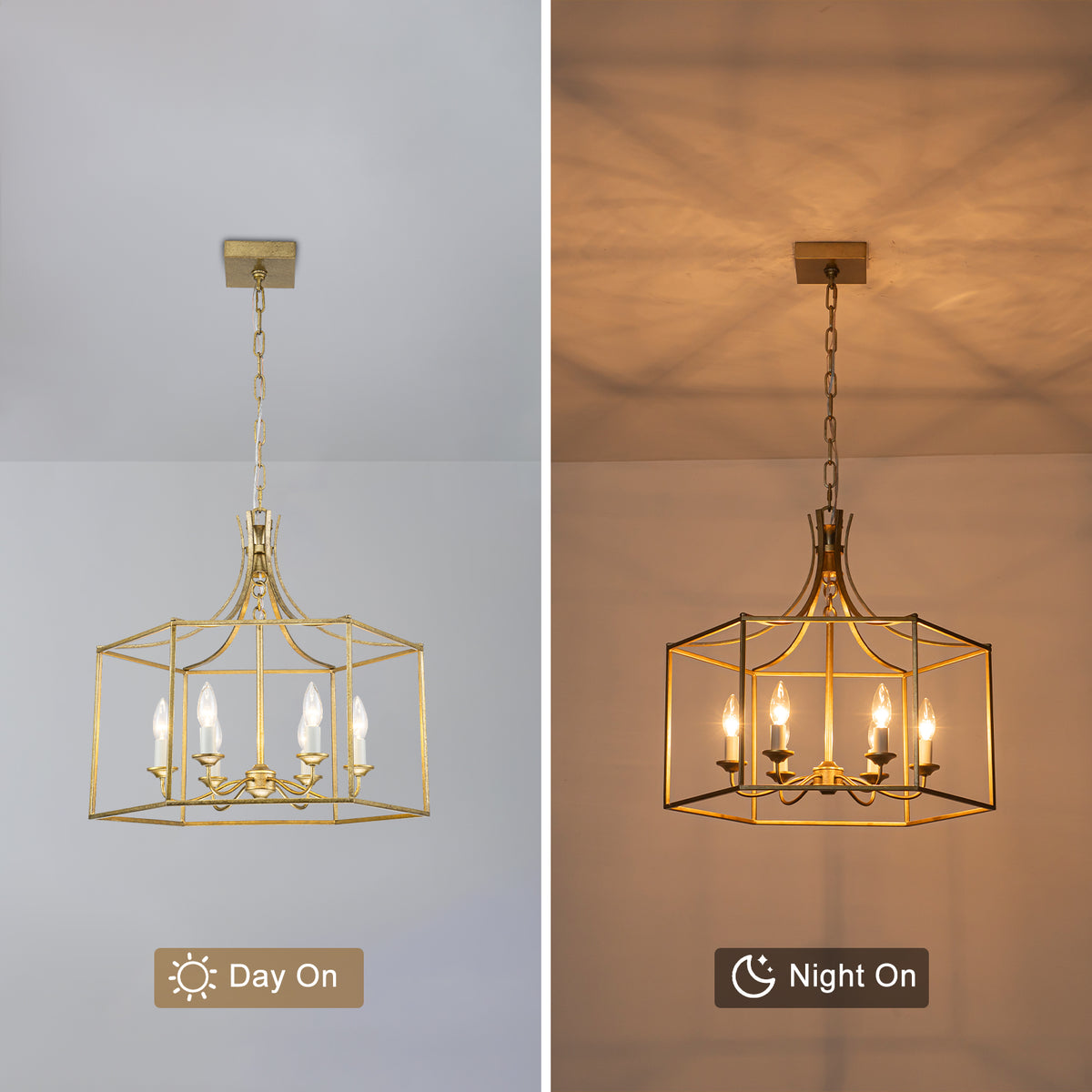 6-Light Gold Geometric Cage Chandelier Candle-Style Traditional - product image 8 | Zenvolit