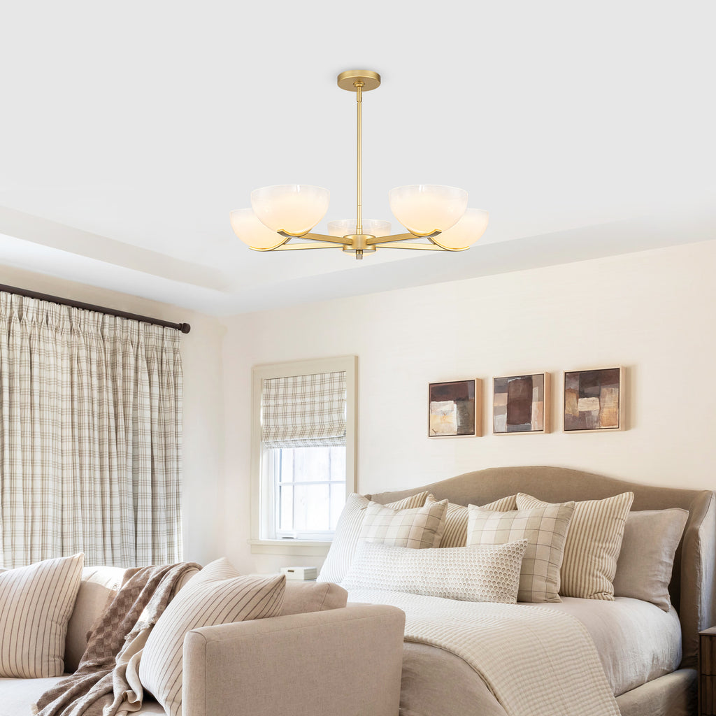 Gold Branched Chandelier Gradient White Semi-Circle Glass Shades - product image 2 | Zenvolit