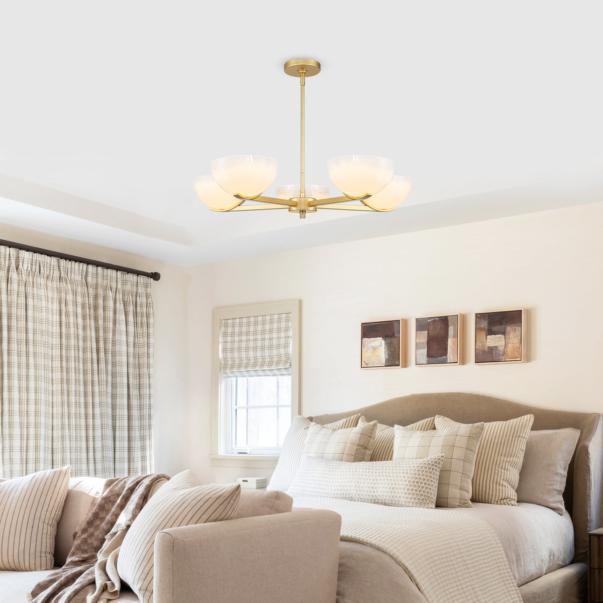 Gold Branched Chandelier Gradient White Semi-Circle Glass Shades - product image 2 | Zenvolit