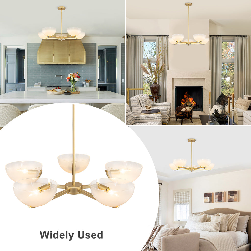Gold Branched Chandelier Gradient White Semi-Circle Glass Shades - product image 6 | Zenvolit
