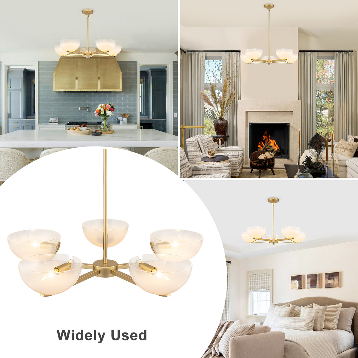 Gold Branched Chandelier Gradient White Semi-Circle Glass Shades - product image 6 | Zenvolit