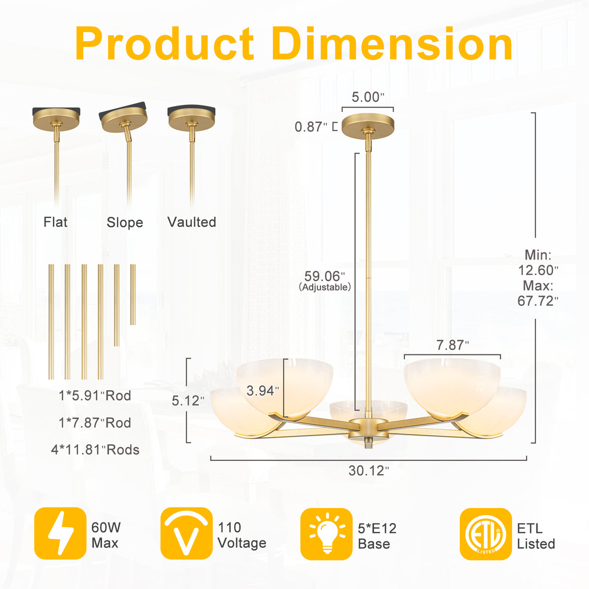 Gold Branched Chandelier Gradient White Semi-Circle Glass Shades - product image 7 | Zenvolit