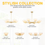 Gold Branched Chandelier Gradient White Semi-Circle Glass Shades - product image 8 | Zenvolit