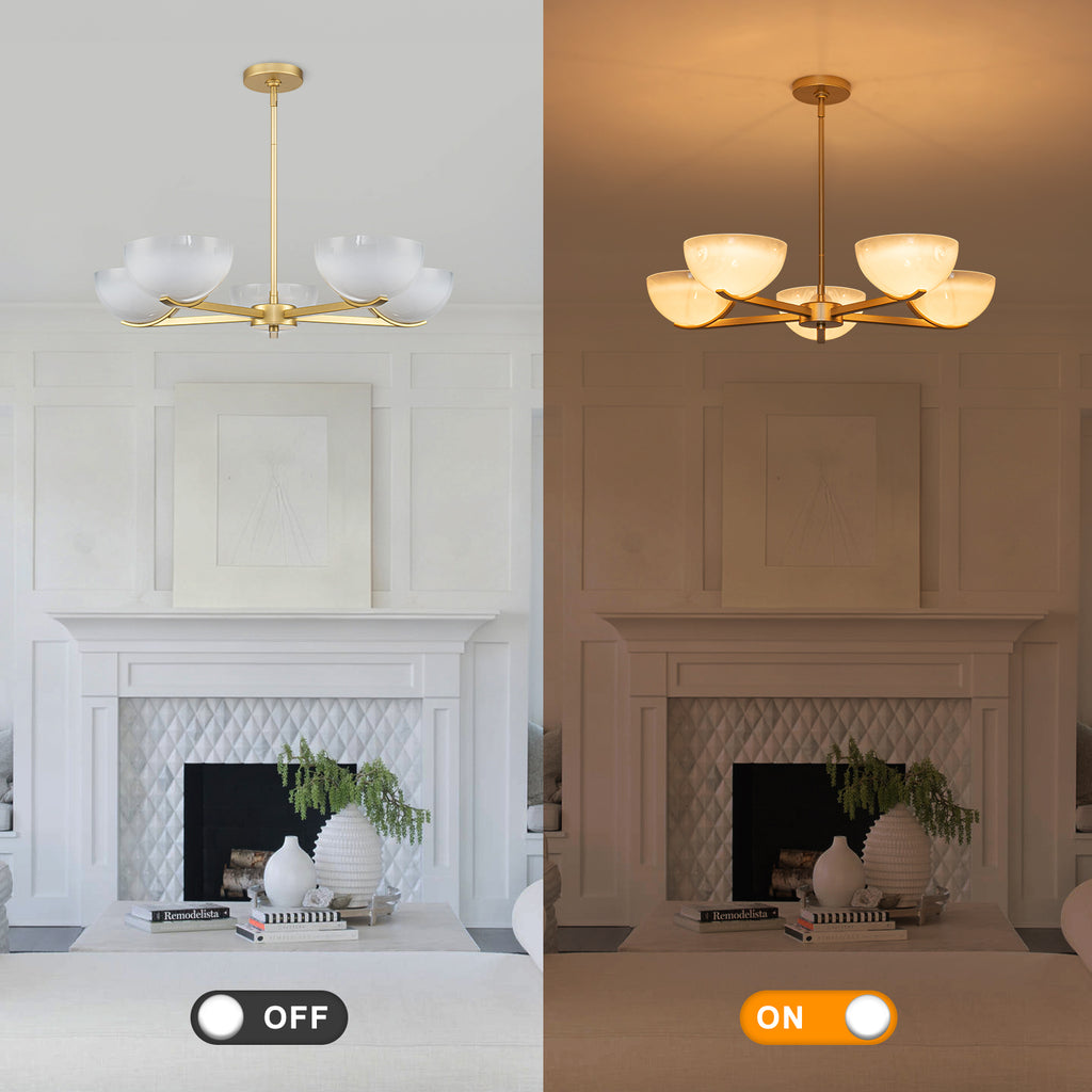 Gold Branched Chandelier Gradient White Semi-Circle Glass Shades - product image 9 | Zenvolit
