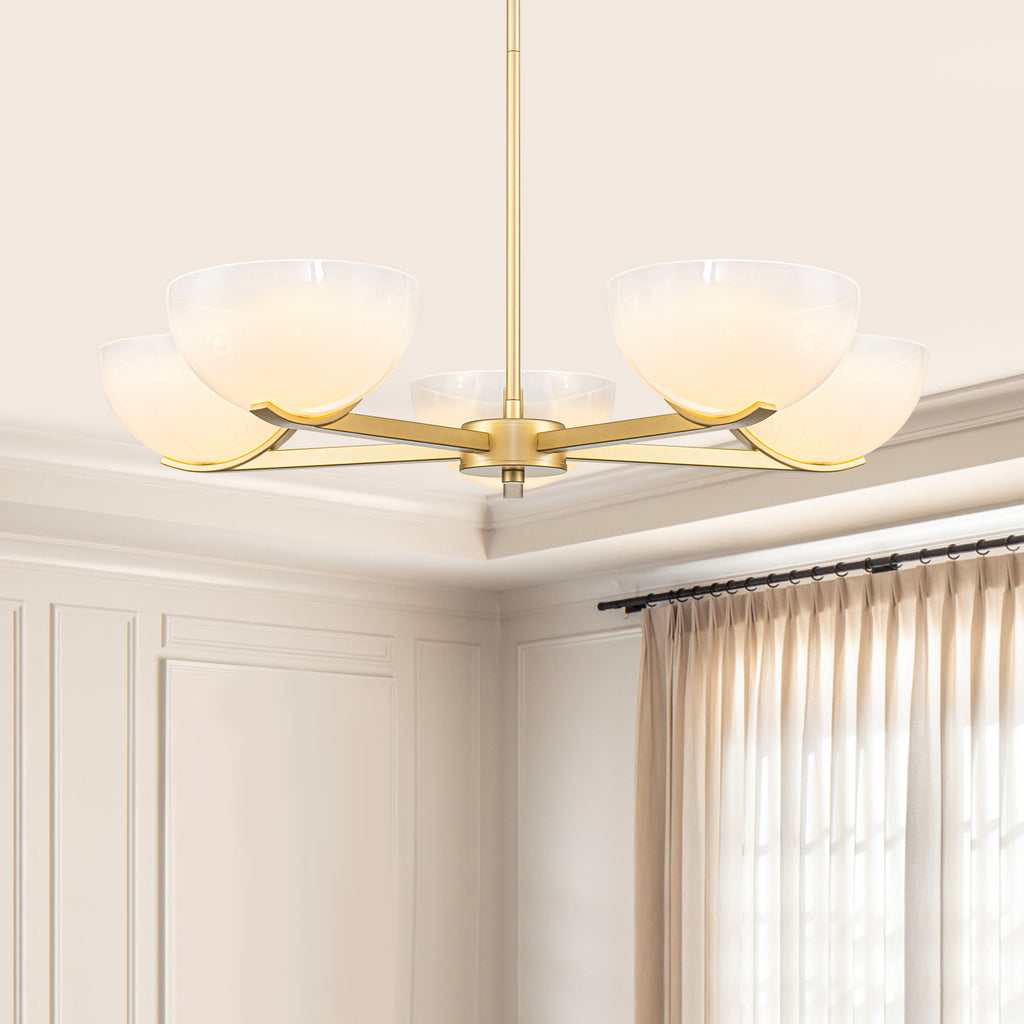 Gold Branched Chandelier Gradient White Semi-Circle Glass Shades - product image 12 | Zenvolit