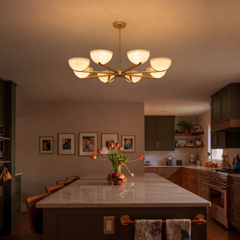 Gold Branched Chandelier Gradient White Semi-Circle Glass Shades - product image 1 | Zenvolit