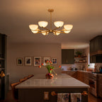 Gold Branched Chandelier Gradient White Semi-Circle Glass Shades - product image 1 | Zenvolit