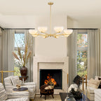 Gold Branched Chandelier Gradient White Semi-Circle Glass Shades - product image 3 | Zenvolit
