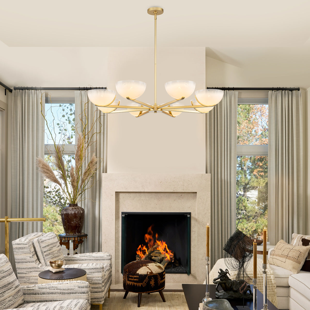 Gold Branched Chandelier Gradient White Semi-Circle Glass Shades - product image 3 | Zenvolit