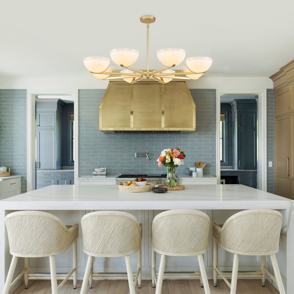 Gold Branched Chandelier Gradient White Semi-Circle Glass Shades - product image 4 | Zenvolit