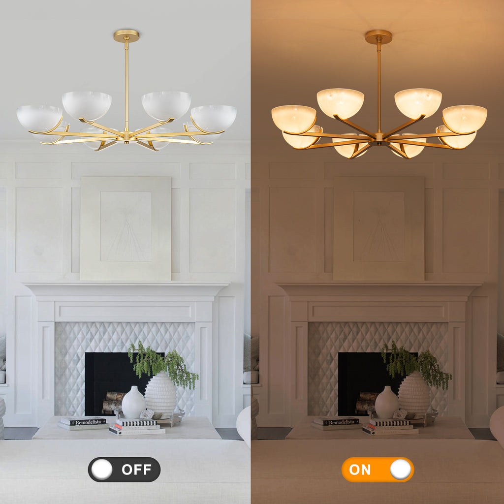 Gold Branched Chandelier Gradient White Semi-Circle Glass Shades - product image 9 | Zenvolit