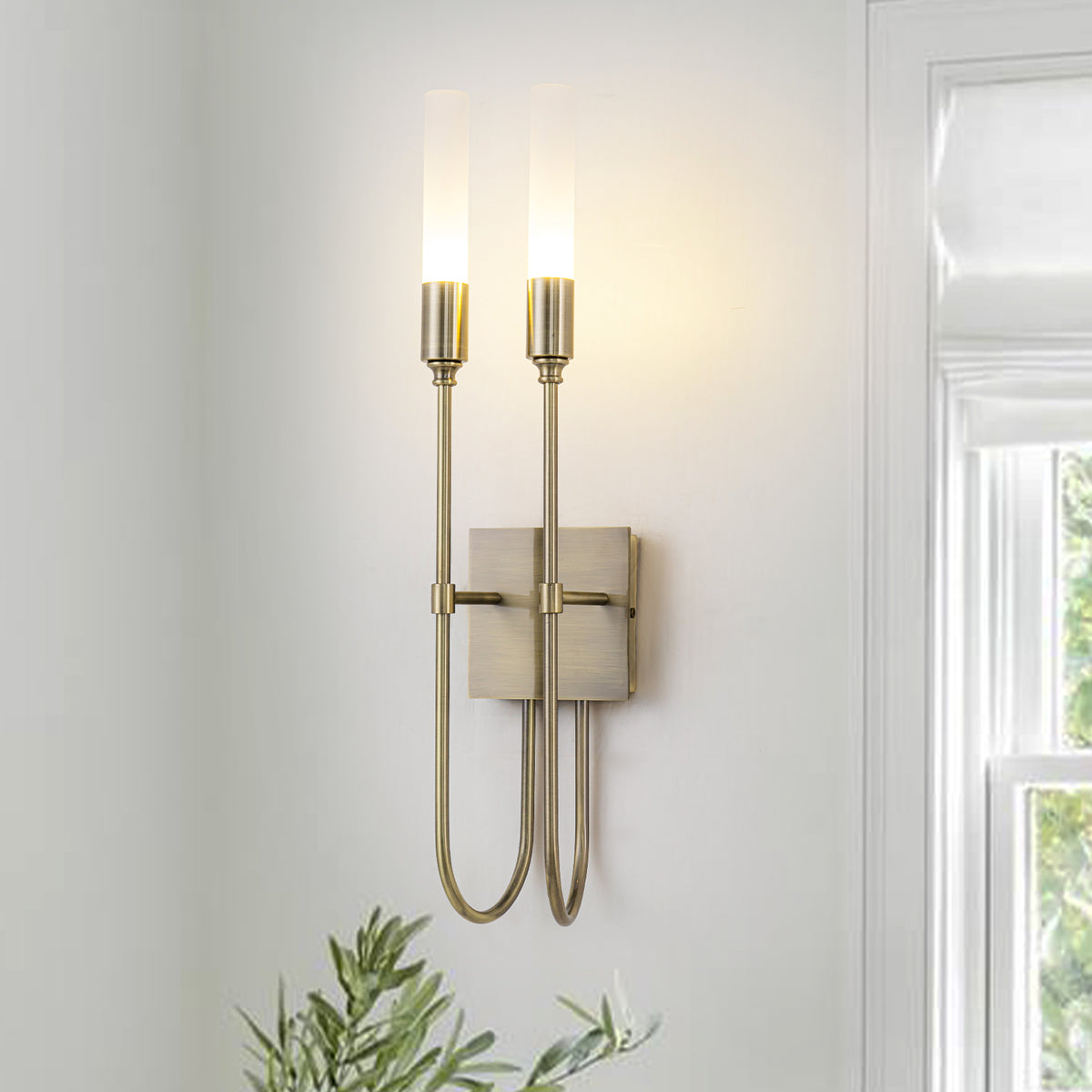 Wall Sconce Double U-Shaped Metal Arms Frosted Cylindrical Shades - product image 1 | Zenvolit