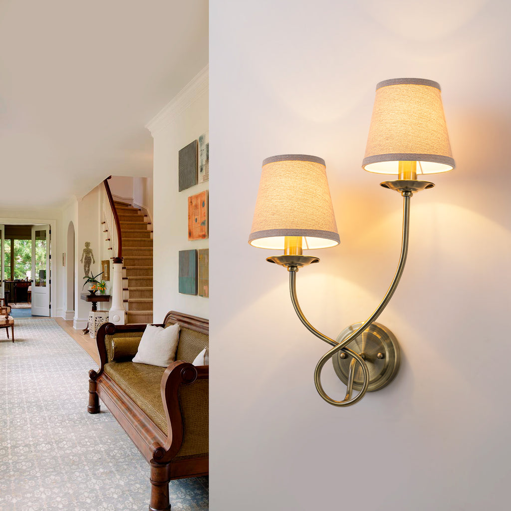 Antique Bronze Finish Wall Sconce with Trapezoid Linen Shade - product image 1 | Zenvolit