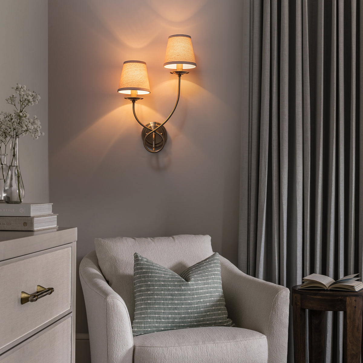 Antique Bronze Finish Wall Sconce with Trapezoid Linen Shade - product image 7 | Zenvolit