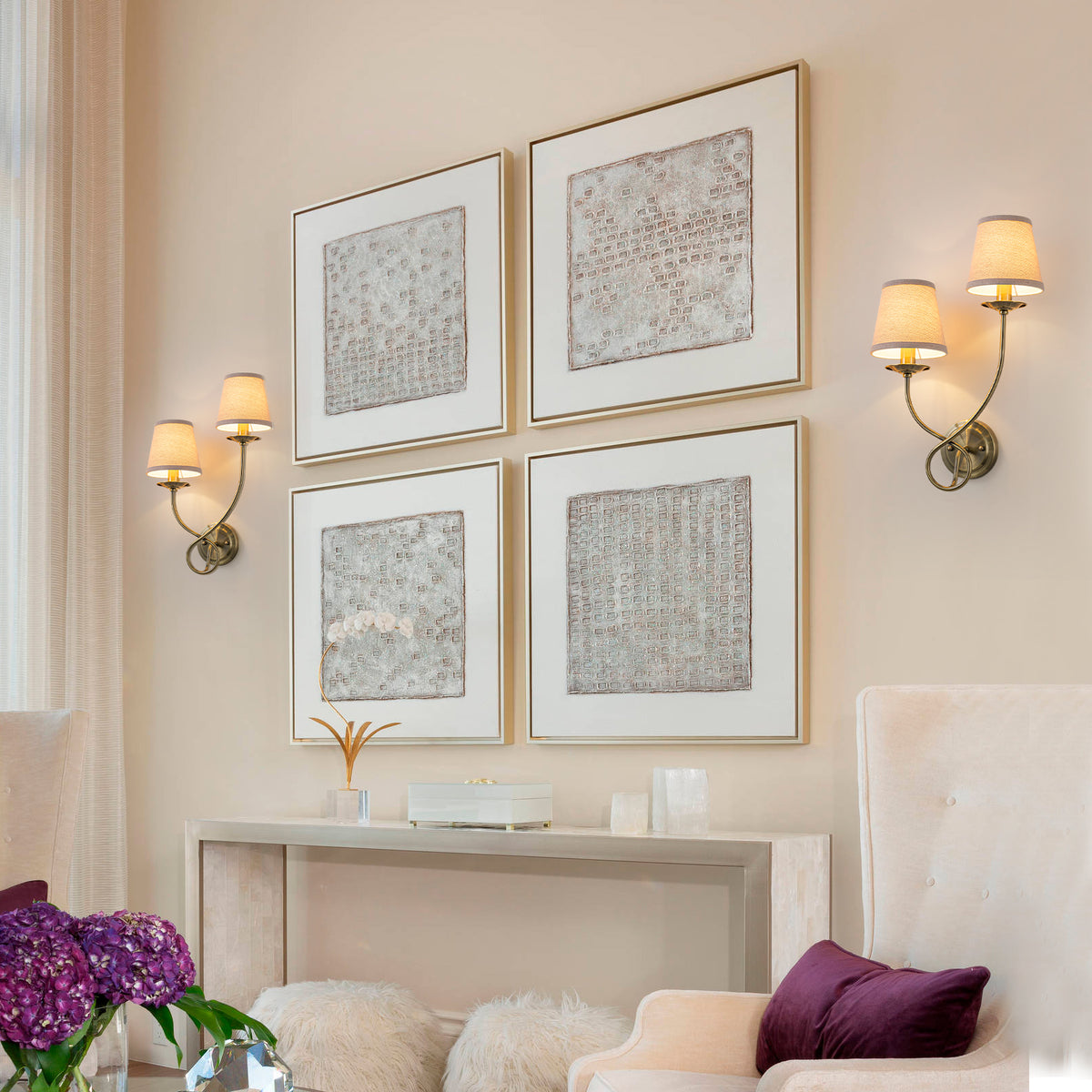 Antique Bronze Finish Wall Sconce with Trapezoid Linen Shade - product image 9 | Zenvolit