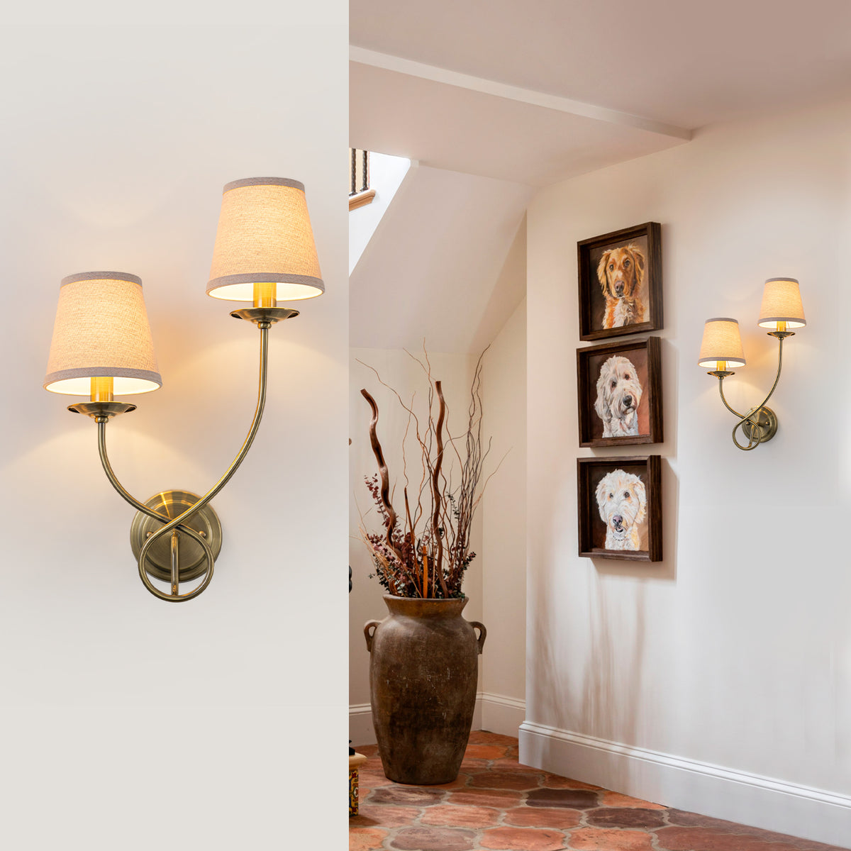 Antique Bronze Finish Wall Sconce with Trapezoid Linen Shade - product image 10 | Zenvolit