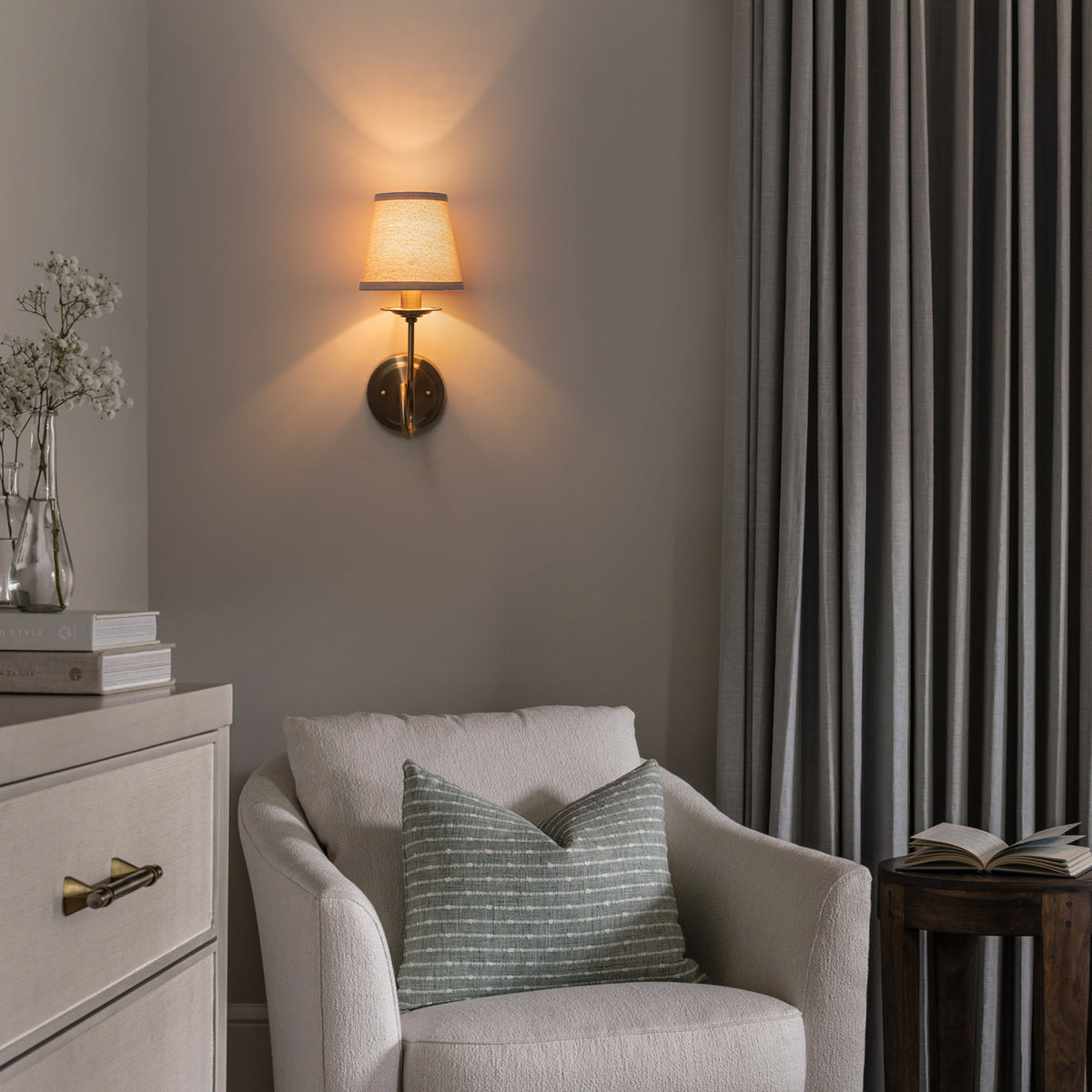 Antique Bronze Finish Wall Sconce with Trapezoid Linen Shade - product image 7 | Zenvolit