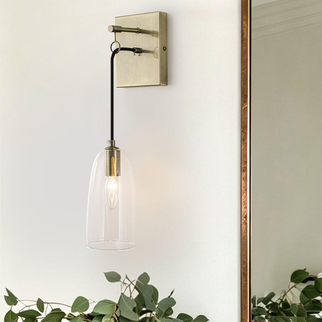 Antique Brass Wall Sconce Clear Glass Shade Vanity Light Bathroom - product image 3 | Zenvolit