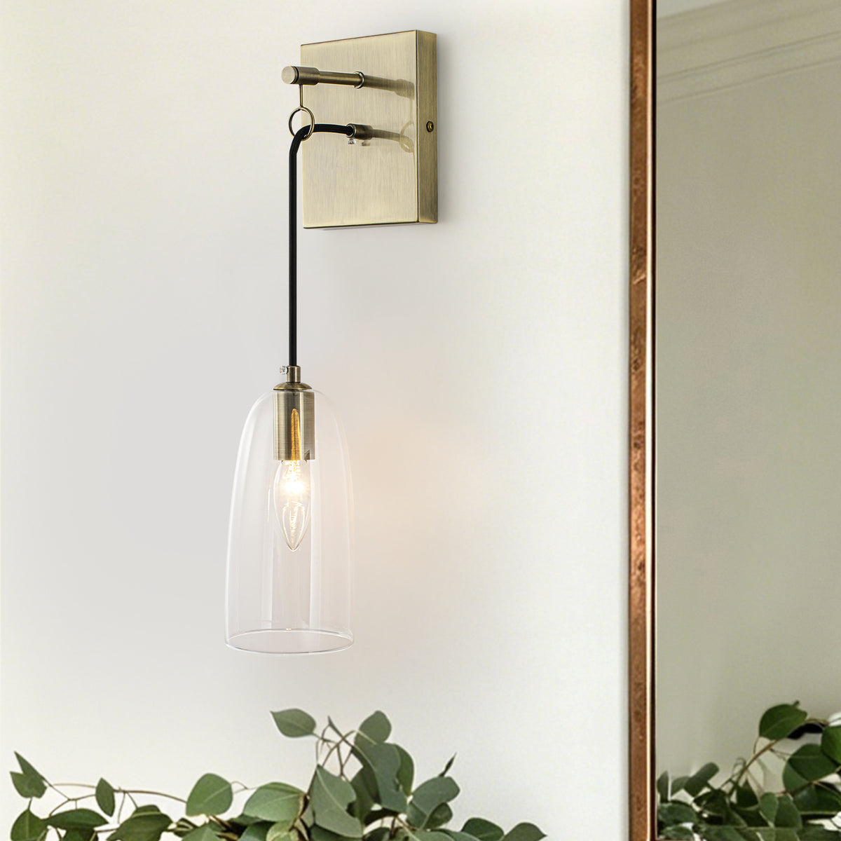 Antique Brass Wall Sconce Clear Glass Shade Vanity Light Bathroom - product image 3 | Zenvolit