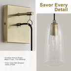 Antique Brass Wall Sconce Clear Glass Shade Vanity Light Bathroom - product image 6 | Zenvolit