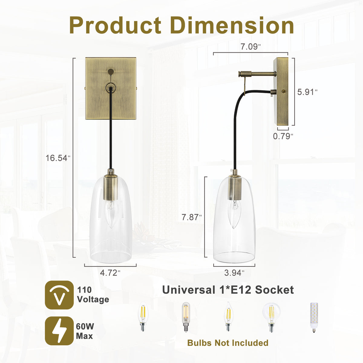 Antique Brass Wall Sconce Clear Glass Shade Vanity Light Bathroom - product image 8 | Zenvolit