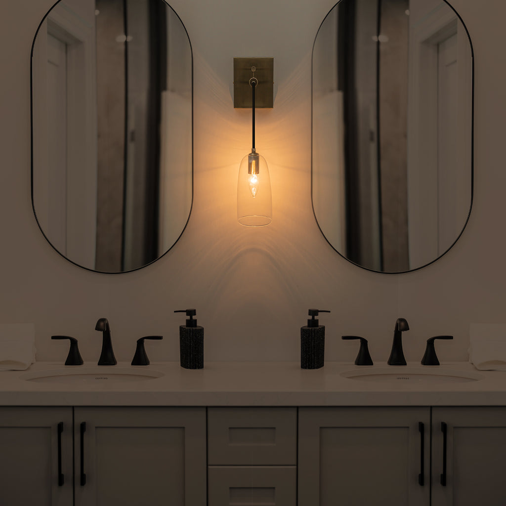 Antique Brass Wall Sconce Clear Glass Shade Vanity Light Bathroom - product image 10 | Zenvolit