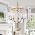 5-Light Modern Chandelier Etched Octagonal Glass Panels Gold Finish - product image 1 | Zenvolit