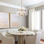 5-Light Modern Chandelier Etched Octagonal Glass Panels Gold Finish - product image 2 | Zenvolit