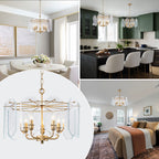 5-Light Modern Chandelier Etched Octagonal Glass Panels Gold Finish - product image 6 | Zenvolit
