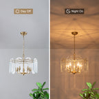 5-Light Modern Chandelier Etched Octagonal Glass Panels Gold Finish - product image 8 | Zenvolit