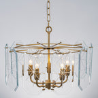 5-Light Modern Chandelier Etched Octagonal Glass Panels Gold Finish - product image 9 | Zenvolit