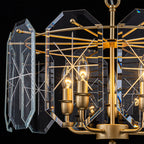 5-Light Modern Chandelier Etched Octagonal Glass Panels Gold Finish - product image 10 | Zenvolit