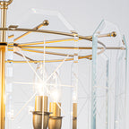 5-Light Modern Chandelier Etched Octagonal Glass Panels Gold Finish - product image 11 | Zenvolit