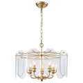 5-Light Modern Chandelier Etched Octagonal Glass Panels Gold Finish - product image 14 | Zenvolit