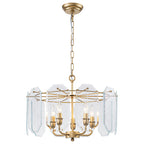 5-Light Modern Chandelier Etched Octagonal Glass Panels Gold Finish - product image 14 | Zenvolit