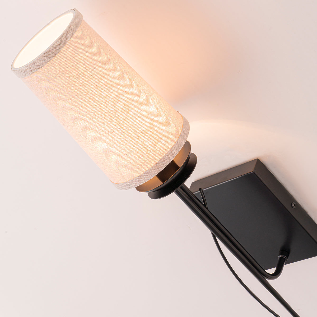 1-Light Matte Black Metal Wall Sconce Cone-Shaped Beige Linen Shade - product image 12 | Zenvolit